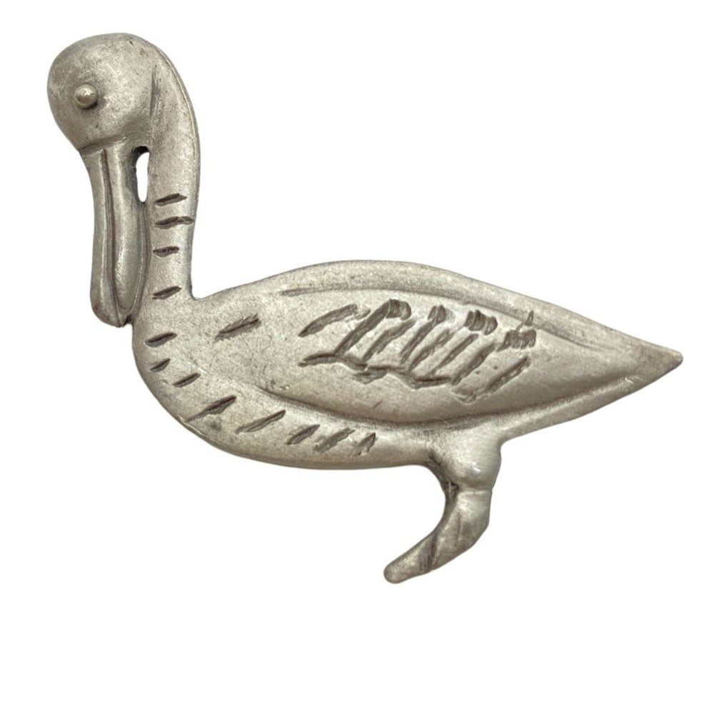 Pelican Duck handmade‎ brooch lapel pin silver tone pewter Bird Tropical